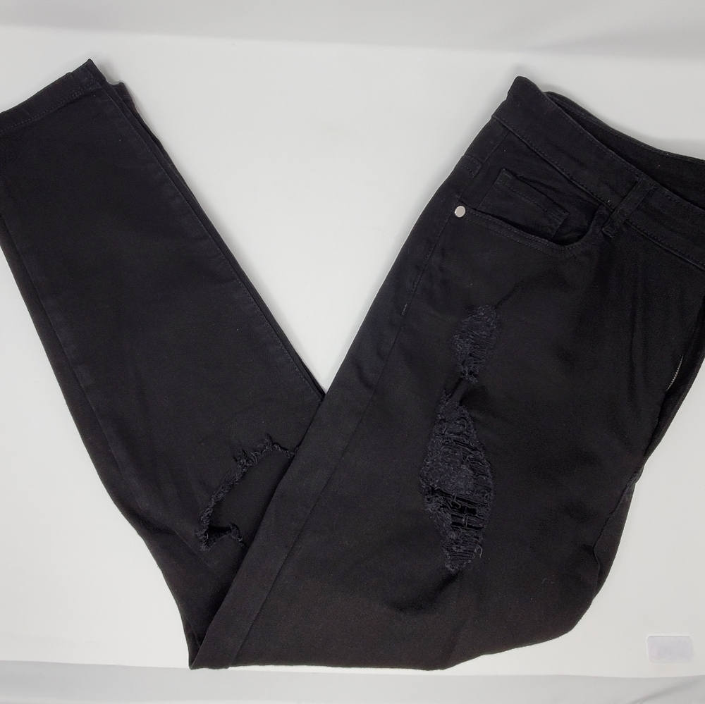 BOOHOO- Distressed Black Jeans- Women-Size 14